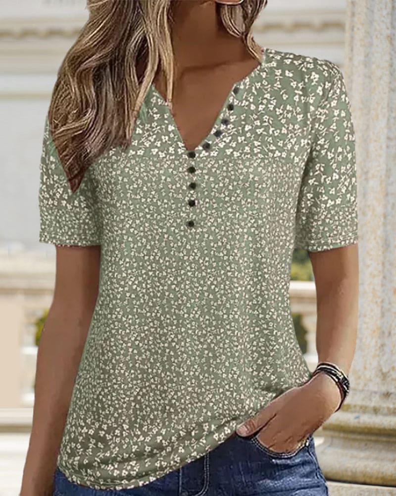 Top d’Été Femme Naomi – T-Shirt with Floral Print with Short Sleeves & Comfortable Stretch Fit