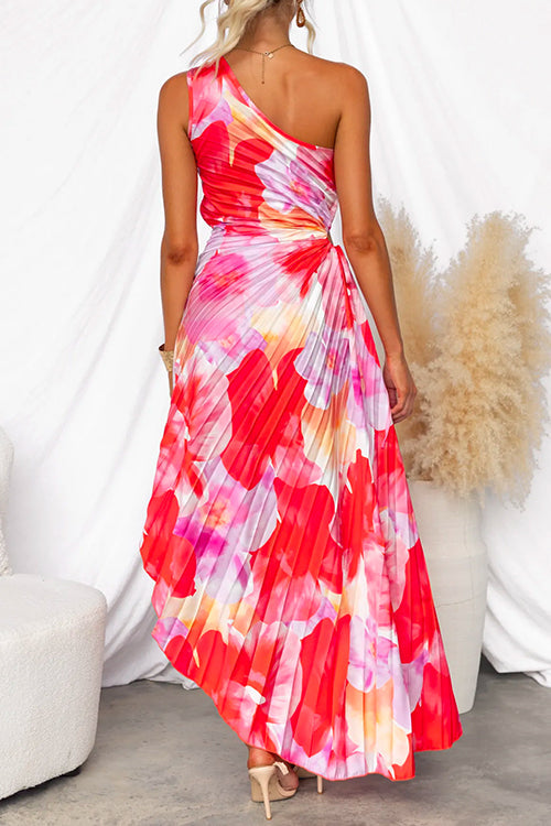 Ximena Asymmetric Dress Woman – Pleated Summer Dress with Floral Print & Joyful Colors