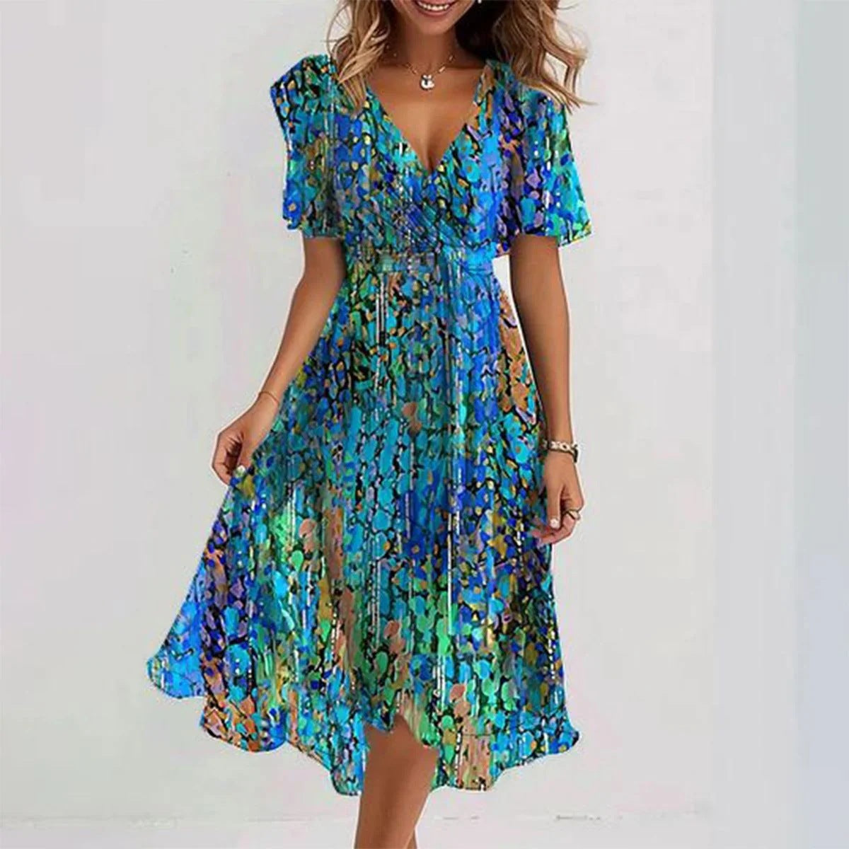 Aimee Midi Dress Women – Flattering Fit with Vibrant Floral Print & Breathable Comfort