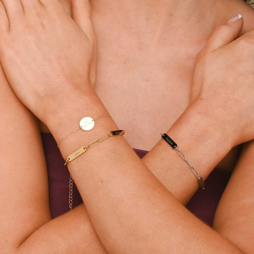3 Bar Paper link Engraved Bracelet