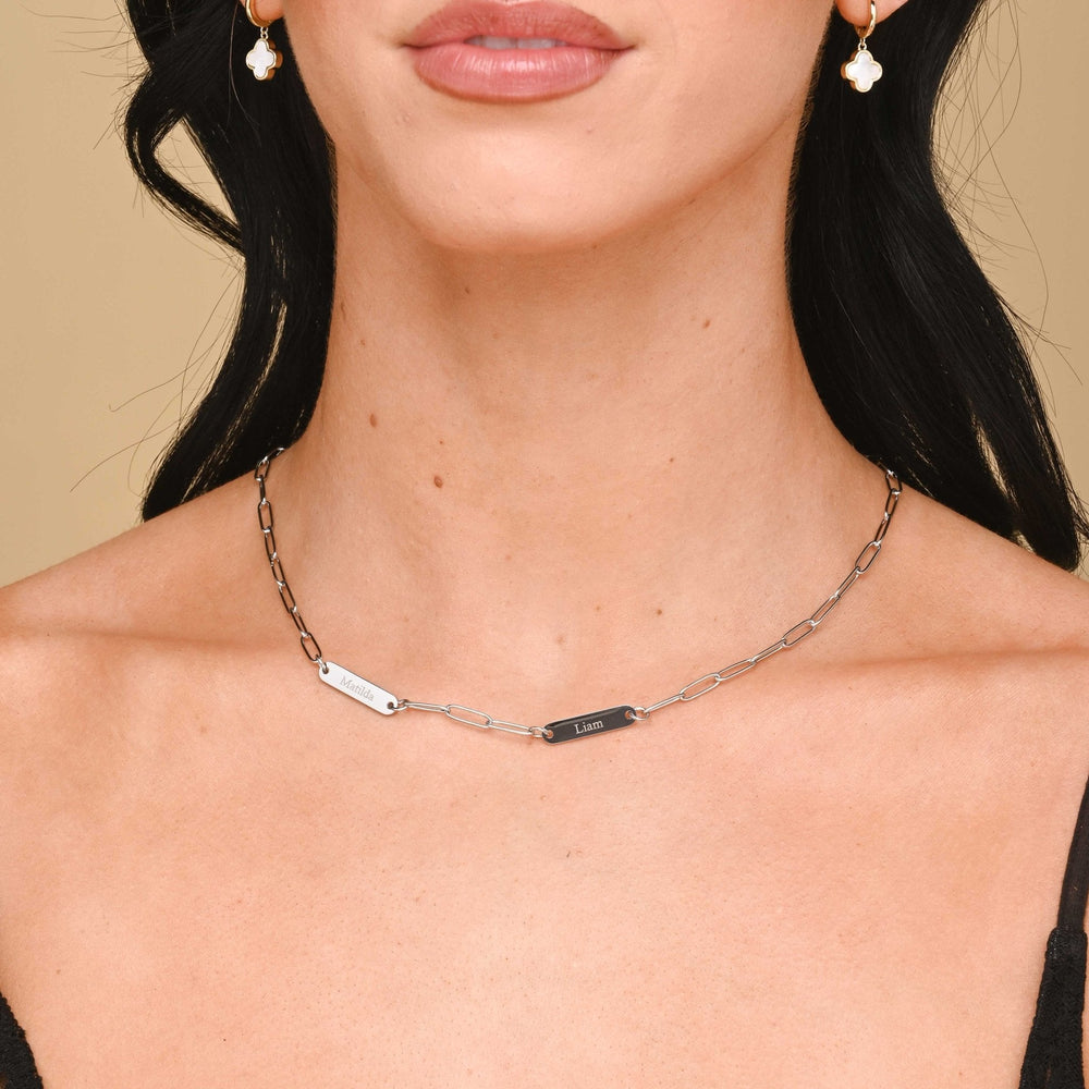 3 Bar Paper link Engraved Necklace
