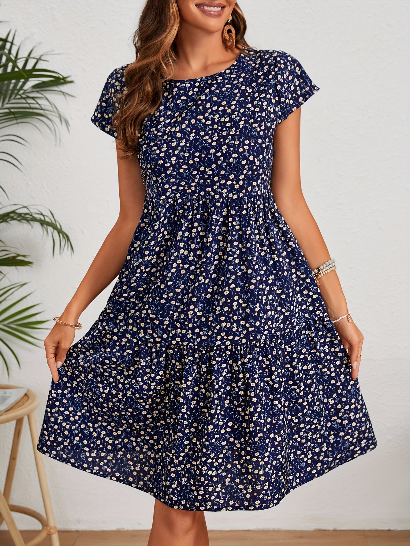 Katie Summer Dress Woman – Light Floral Dress in Polyester with Comfortable Fit