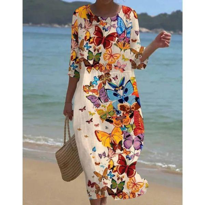 Alora Elegant Women's Robe – Floral Print, Mid-length Sleeves & Flattering Cut