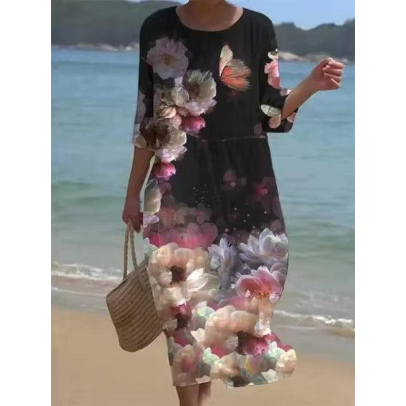 Alora Elegant Women's Robe – Floral Print, Mid-length Sleeves & Flattering Cut