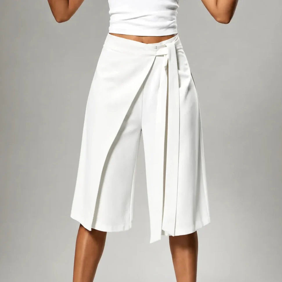 Solene – High-Waisted Wide-Leg Tie-Front Culottes for Women
