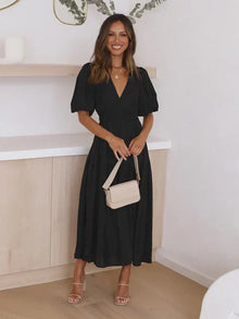 Abiah Robe Midi Woman – Elegant with Puff Sleeves & Refined Feminine Style