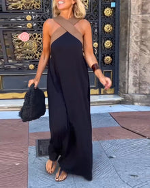 Sienna Long Dress Woman – Elegant Summer Dress with Crossed Straps & Casual Cut