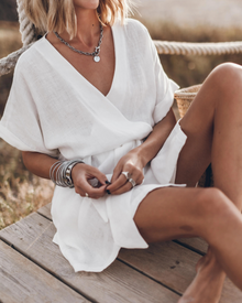 Robe Kimono Femme Anny – Lightweight Summer Linen Dress with Wide Sleeves & Wild Print