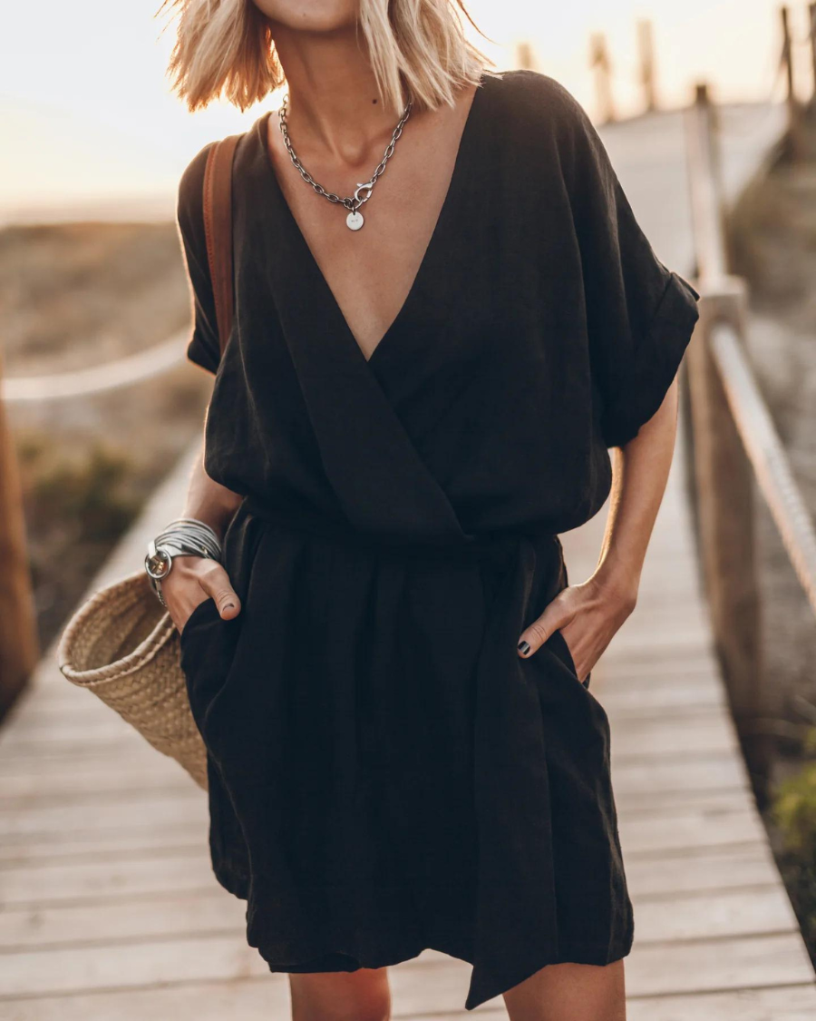 Robe Kimono Femme Anny – Lightweight Summer Linen Dress with Wide Sleeves & Wild Print