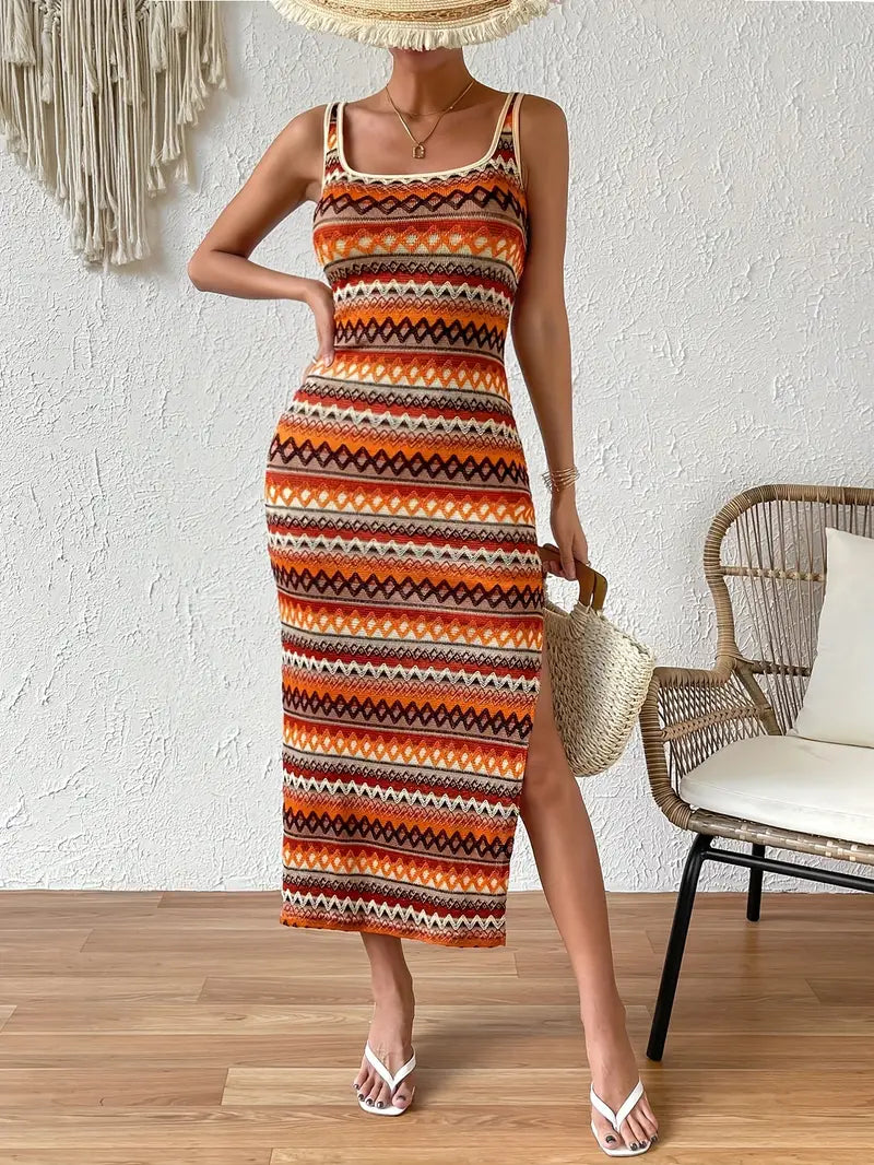 Summer Dress Women Piper – Sleeveless Striped Dress with Side Slit and Airy Cut