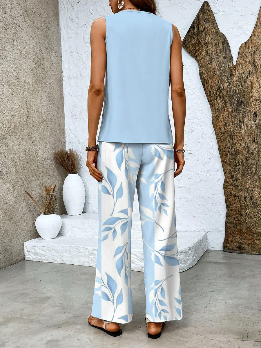 Ghislaine Women's Set – Elegant Floral Print Top & Pants with Flattering Cut and Comfort