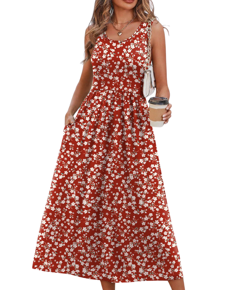 Jensy Midi Dress for Women – Flowing A-Line Dress with Pockets, Empire Waist & Elegant Summer Cut