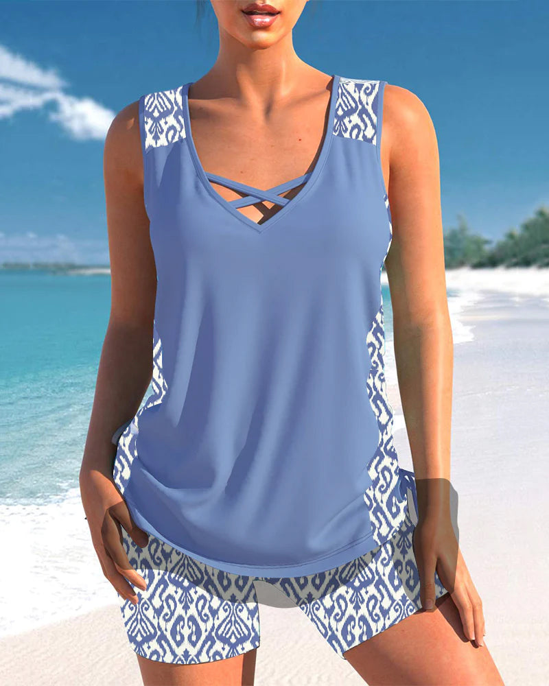 Bienna Tankini Woman – Geometric Design with Full Coverage & Comfortable Cut
