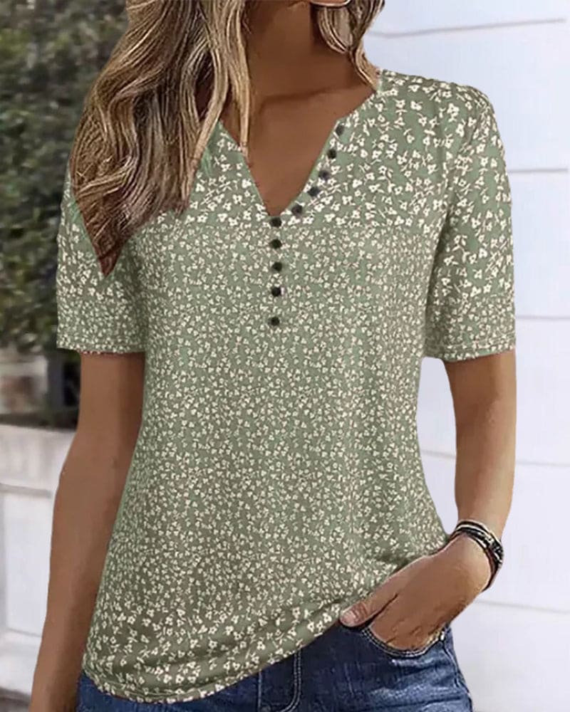 Top d’Été Femme Naomi – T-Shirt with Floral Print with Short Sleeves & Comfortable Stretch Fit