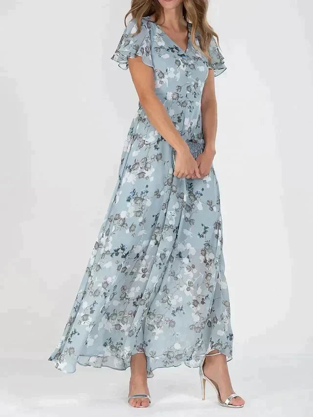 Irene Robe Maxi Femme – Flattering V Neck, Light Floral Print & Comfortable Fit