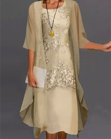 Ensemble Dress Woman Rishta – Elegant Two-Piece Dress in Chiffon with Lace, Patchwork & 3/4 Sleeves