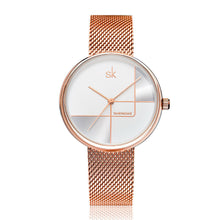 Women's Geometric Quartz Watch with Mesh Strap