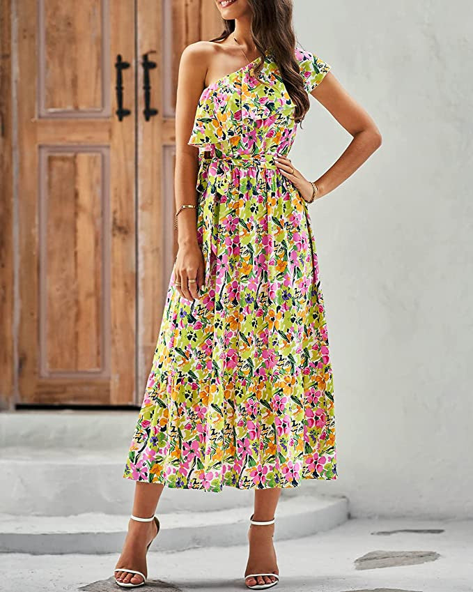 Ella Bohemian Dress Woman – Sleeveless Summer Dress with Asymmetric Strap & High Waist