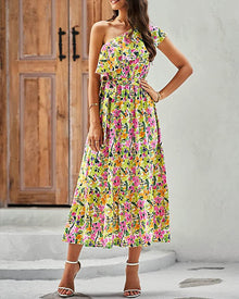 Ella Bohemian Dress Woman – Sleeveless Summer Dress with Asymmetric Strap & High Waist