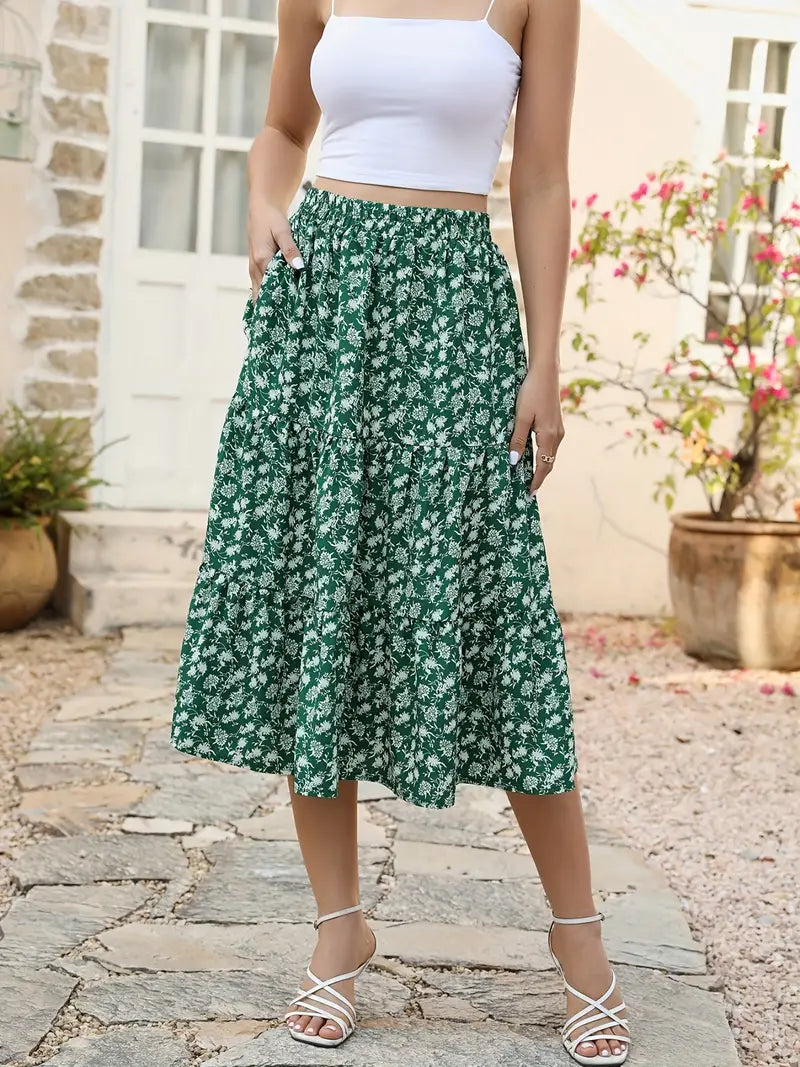 Floral Skirt Women Zia – Flared A-Line Cut with Pockets, Lightweight for Spring & Summer