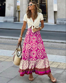 Alice Long Skirt Women – Flowing Skirt with Geometric Pattern and Comfortable Elastic Waistband