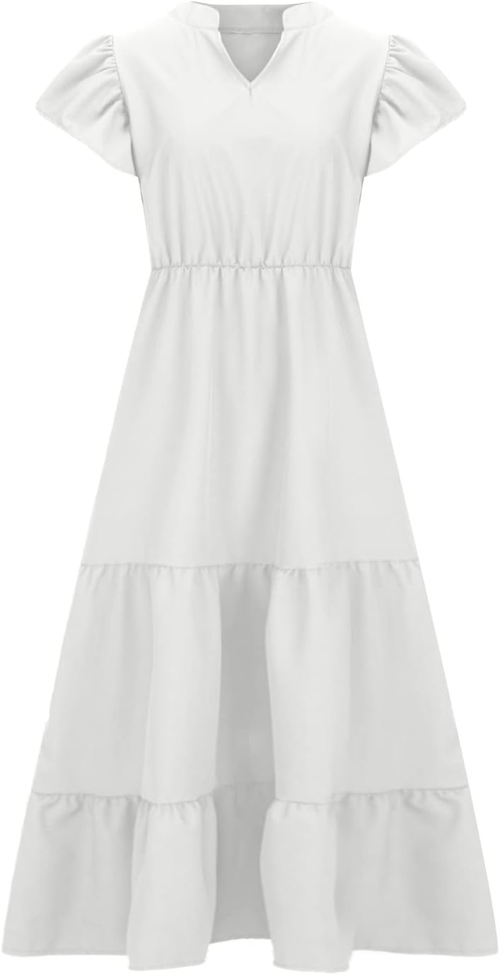 Manon Women's Dress – Bohemian V-Neck Short Sleeve A-Line Flowing Summer Dress Plus Size