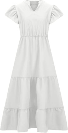Manon Women's Dress – Bohemian V-Neck Short Sleeve A-Line Flowing Summer Dress Plus Size