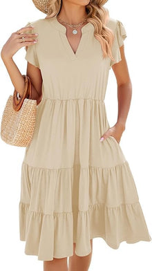 Mila Midi Dress for Women – V-Neck Sleeveless Dress with Ruffles and Pockets Summer