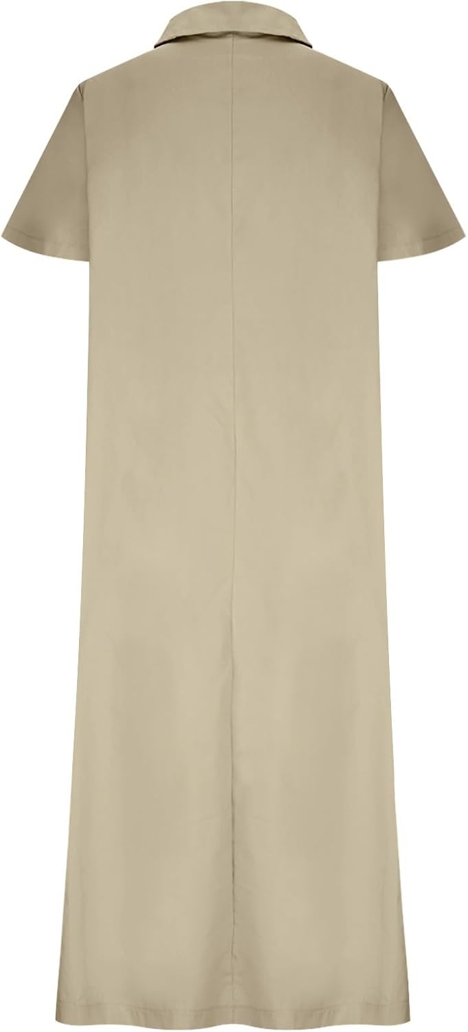 Sophie Women's Dress – Maxi Linen Dress V-Neck Short Sleeves Pockets A-Line Summer