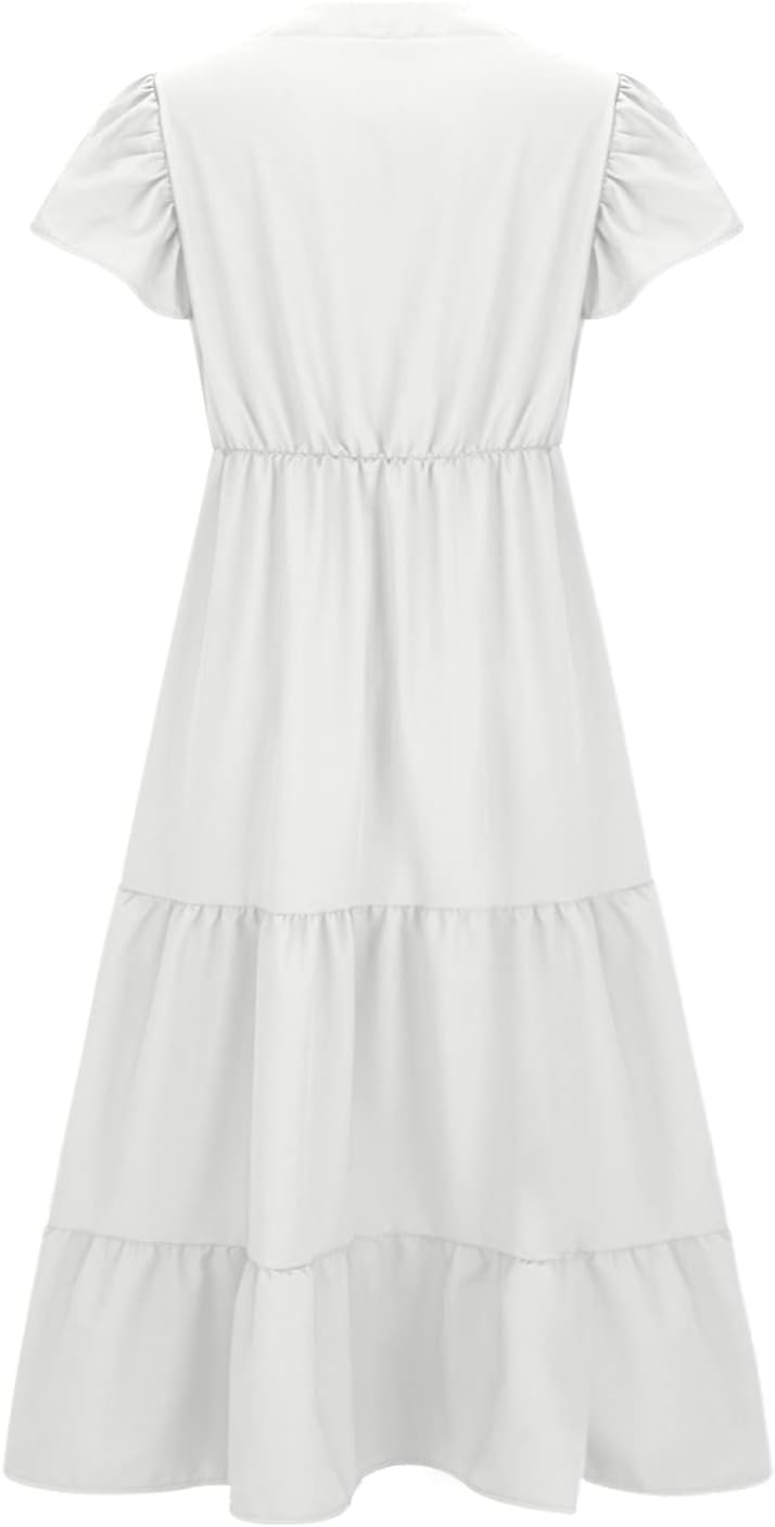 Manon Women's Dress – Bohemian V-Neck Short Sleeve A-Line Flowing Summer Dress Plus Size