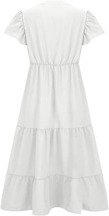 Manon Women's Dress – Bohemian V-Neck Short Sleeve A-Line Flowing Summer Dress Plus Size