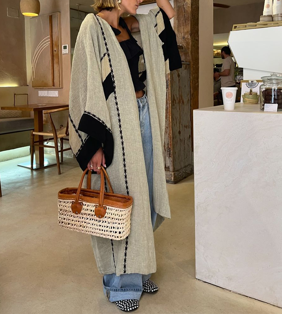 Angel Kimono Femme – Long Kimono in Linen with Embroidery Bohemian Chic Style & Airy Design