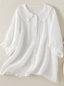 Jillian Blouse Woman – Loose Cotton-Linen Shirt with Chic Peter Pan Collar and Ruffles