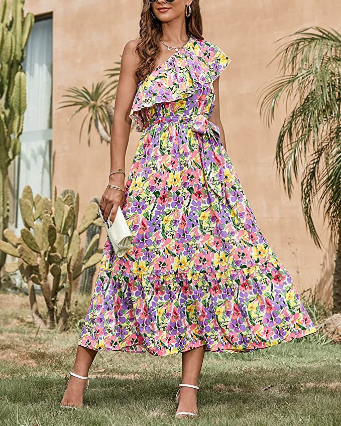 Ella Bohemian Dress Woman – Sleeveless Summer Dress with Asymmetric Strap & High Waist