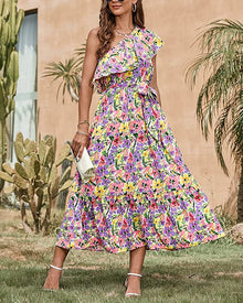 Ella Bohemian Dress Woman – Sleeveless Summer Dress with Asymmetric Strap & High Waist