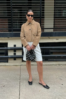 Laurel Women's Jacket – Short in Elegant Beige Suede, Minimalist & Urban Style