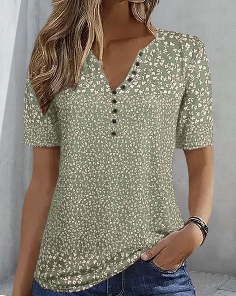 Top d’Été Femme Naomi – T-Shirt with Floral Print with Short Sleeves & Comfortable Stretch Fit