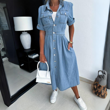 Eloise Jean Dress Women – Blue Cotton Shirt Dress Light with Fitted Cut