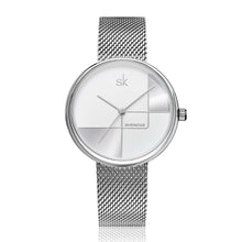Women's Geometric Quartz Watch with Mesh Strap