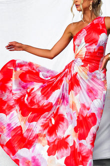 Ximena Asymmetric Dress Woman – Pleated Summer Dress with Floral Print & Joyful Colors