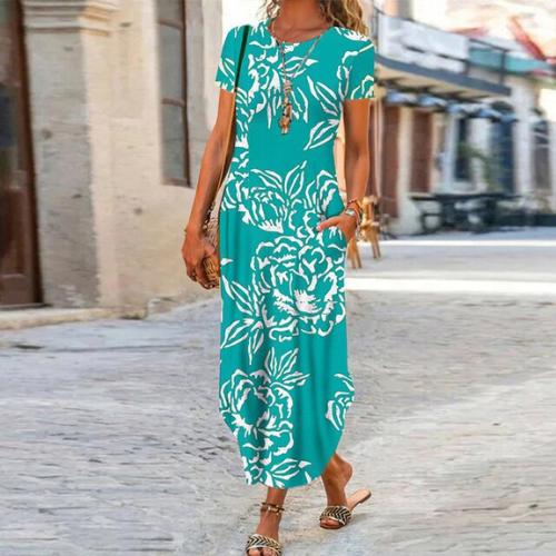 Caroline Maxi Dress Women – Cotton & Linen, Fluid Cut and Timeless Pattern