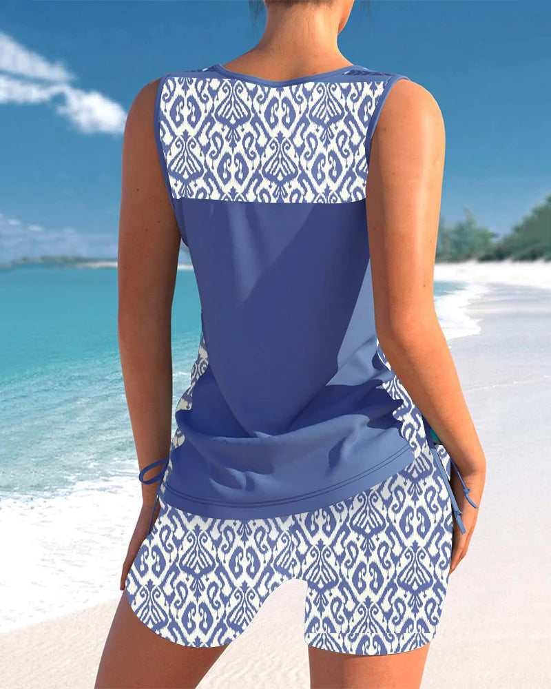 Bienna Tankini Woman – Geometric Design with Full Coverage & Comfortable Cut
