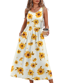 Jensy Midi Dress for Women – Flowing A-Line Dress with Pockets, Empire Waist & Elegant Summer Cut
