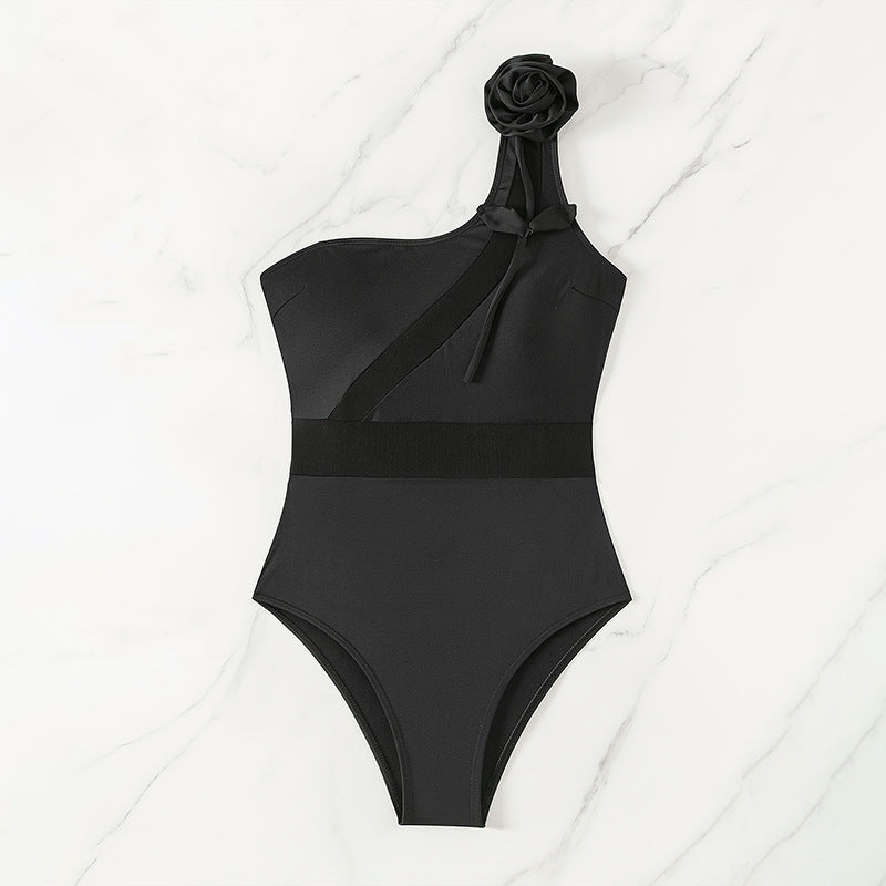 Women's Black One-Shoulder Swimsuit
