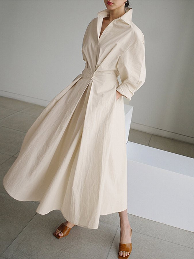 Robe Midi Femme Shane – Vintage Style with Fitted Waist & Light Flared Skirt