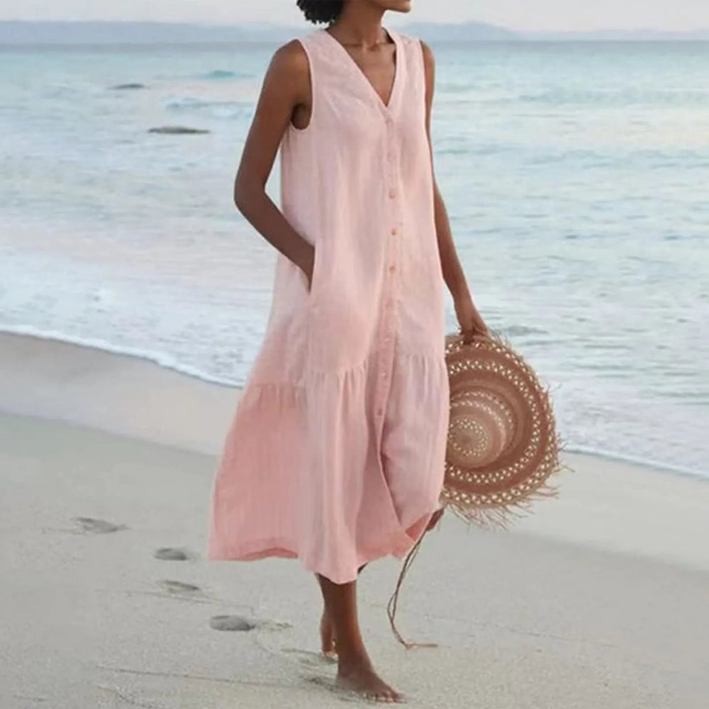 Summer Dress Women Lena – Elegant V-Neck Dress with Airy Cut & Timeless Design