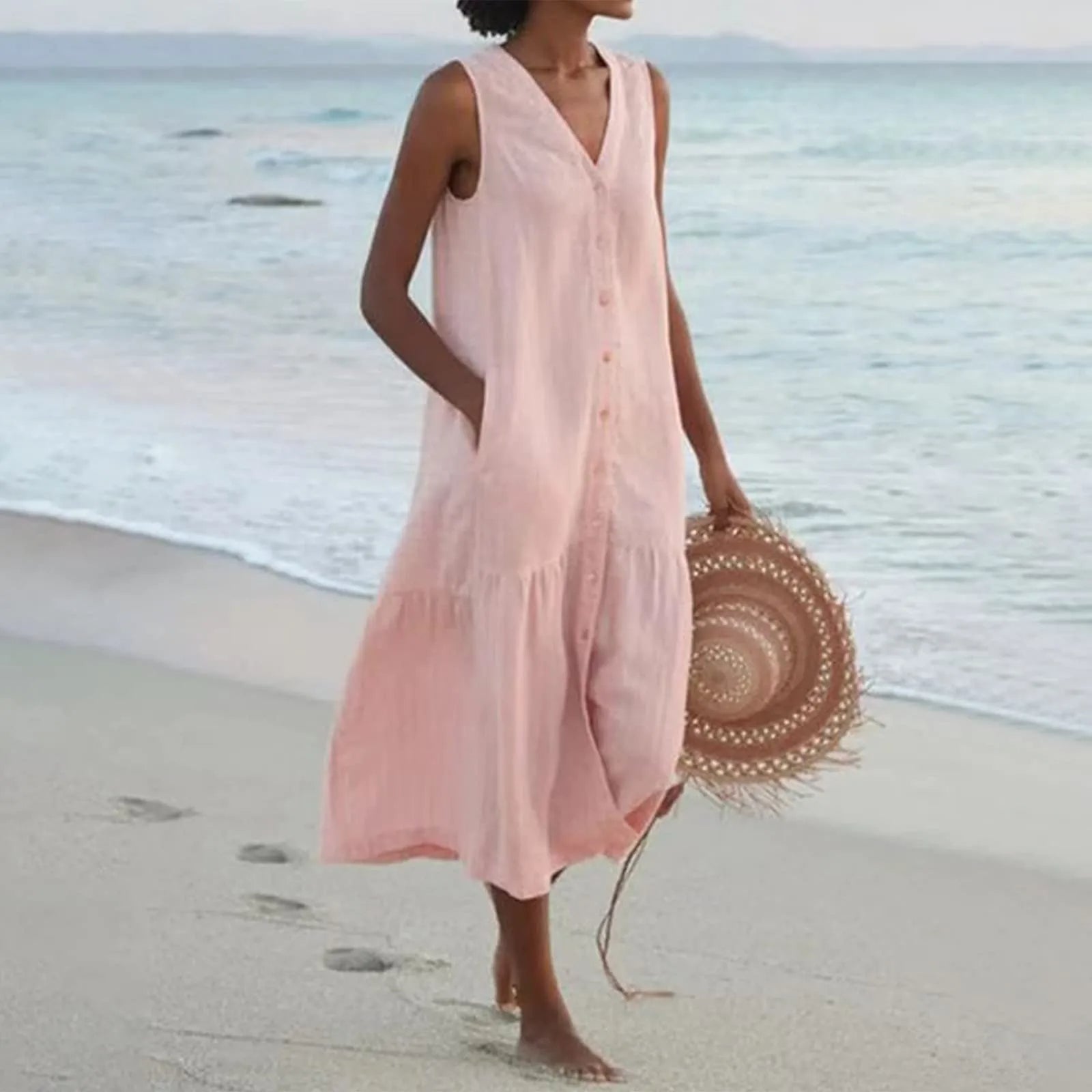 Summer Dress Women Lena – Elegant V-Neck Dress with Airy Cut & Timeless Design