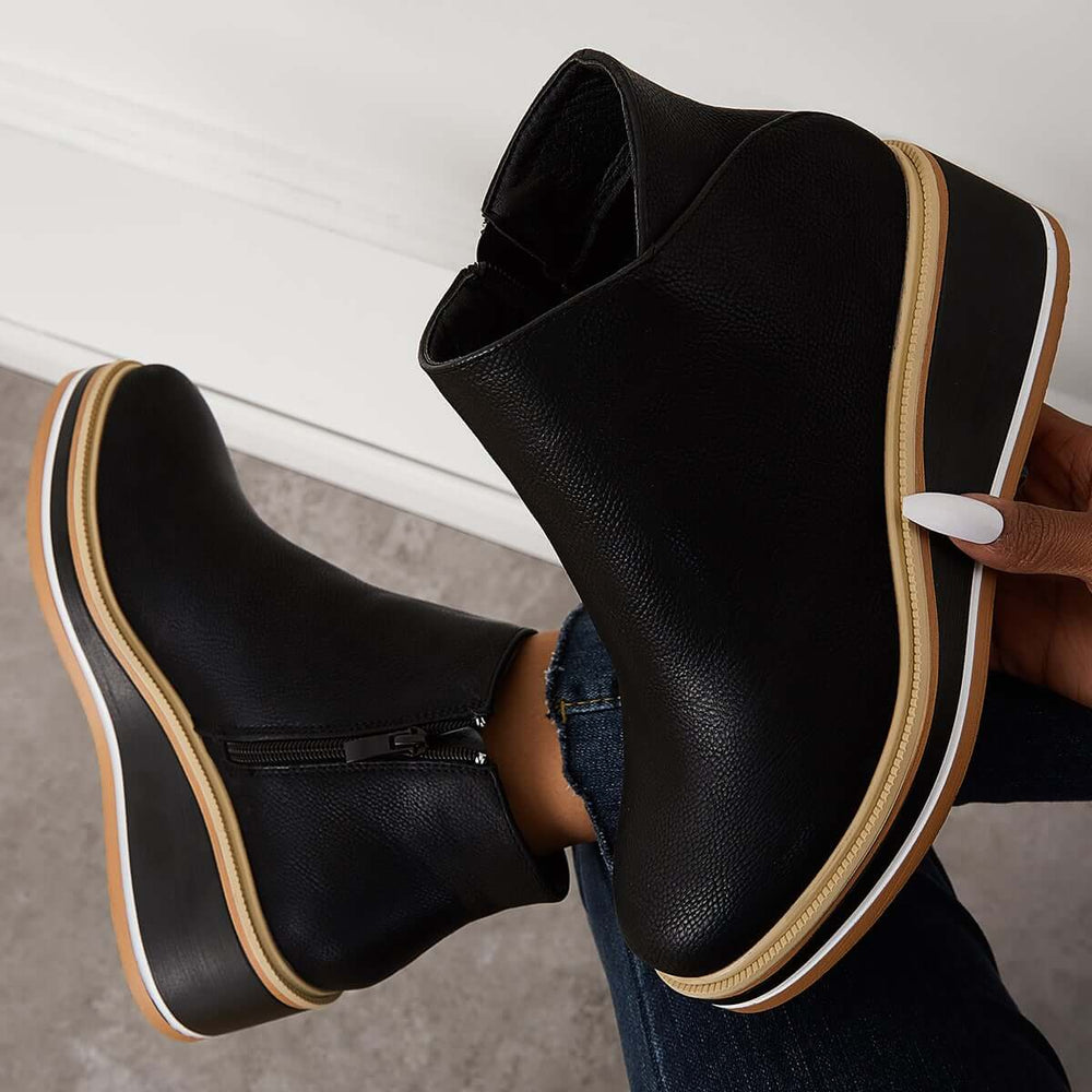 Felise Women's Ankle Boots – Elegant Platform Sole Boots with Zipper, Comfortable and Durable
