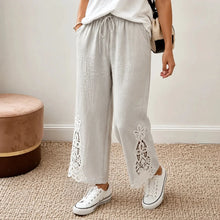 Solenne – Women's Wide Leg Drawstring Pants with Floral Cutwork Hem