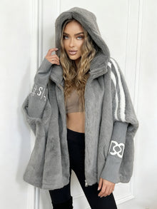 Serenity Women's Coat – Coat with Vertical Stripes with Hood & Front Closure